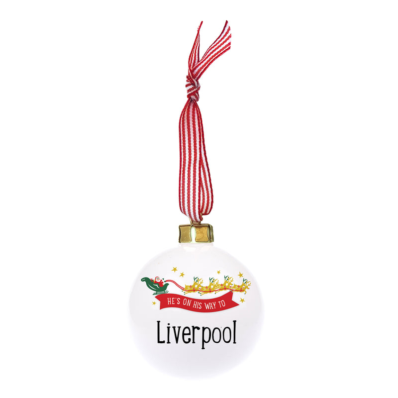 'He's On His Way' Liverpool Christmas Bauble