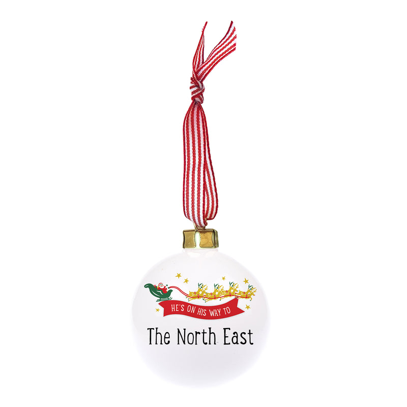 'He's On His Way' The North East Christmas Bauble